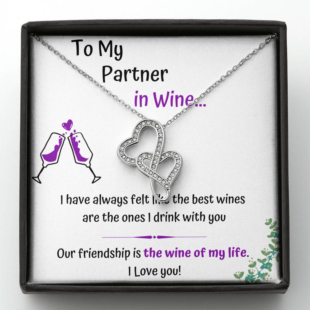 TO MY PARTNER IN WINE DOUBLE HEARTS NECKLACE GIFT SET - ON CLOUD NINE GIFTS