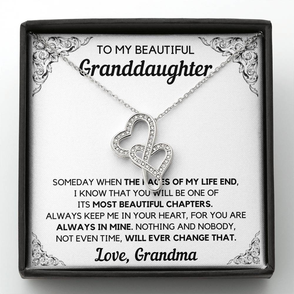 TO MY BEAUTIFUL GRANDDAUGHTER FROM GRANDMA CHAPTERS DOUBLE HEARTS NECKLACE GIFT SET - ON CLOUD NINE GIFTS