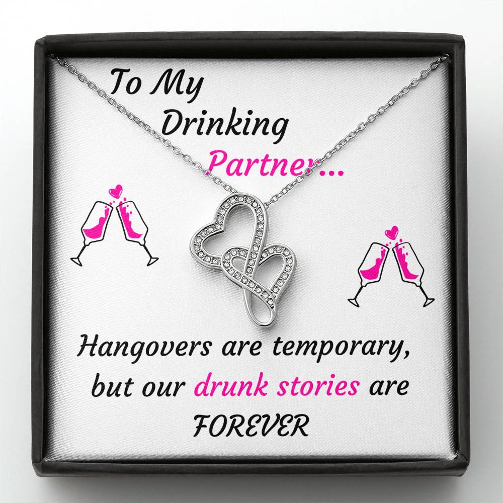 DRINKING PARTNERS DOUBLE HEARTS NECKLACE GIFT SET - ON CLOUD NINE GIFTS