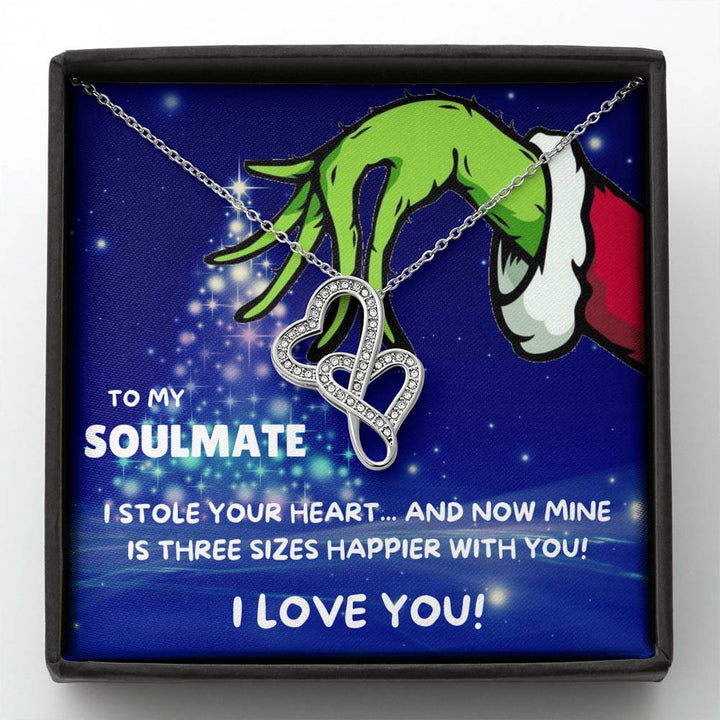 TO MY SOULMATE "THREE SIZES HAPPIER - TREE" DOUBLE HEARTS NECKLACE GIFT SET - ON CLOUD NINE GIFTS