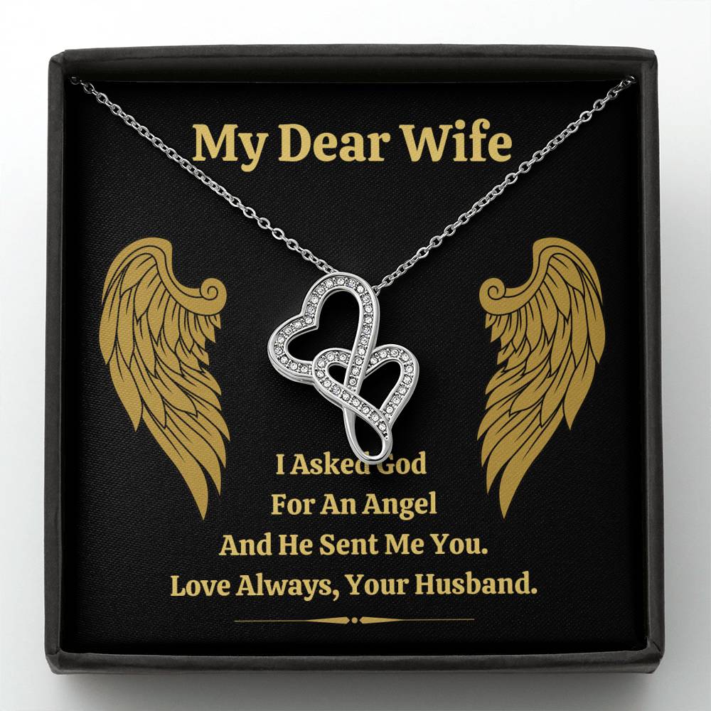 DEAR WIFE "ANGEL" DOUBLE HEARTS NECKLACE GIFT SET - ON CLOUD NINE GIFTS