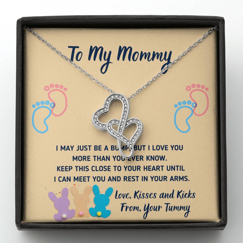 TO MY MOMMY "CUTE BUNNIES" DOUBLE HEARTS NECKLACE GIFT SET - ON CLOUD NINE GIFTS