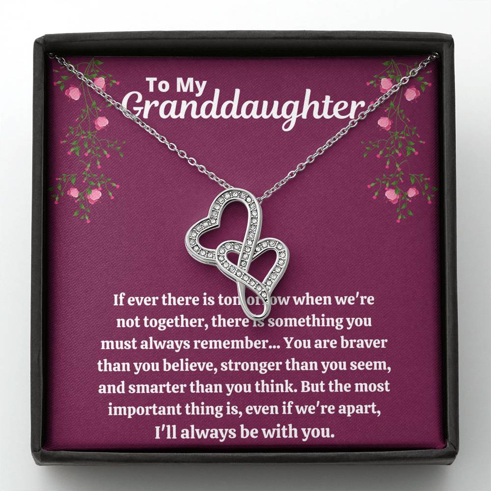 TO MY GRANDDAUGHTER "STRONGER THAN YOU SEEM - PURPLE" DOUBLE HEARTS NECKLACE GIFT SET - ON CLOUD NINE GIFTS