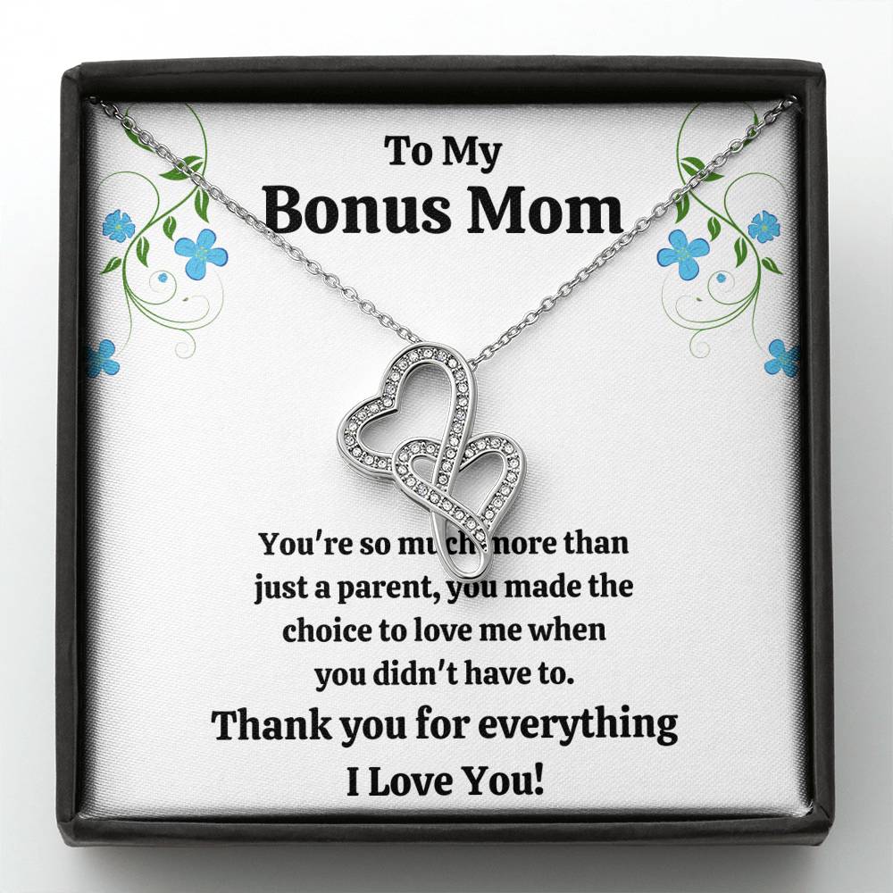 TO MY BONUS MOM "CHOICE TO LOVE ME" DOUBLE HEARTS NECKLACE GIFT SET - ON CLOUD NINE GIFTS