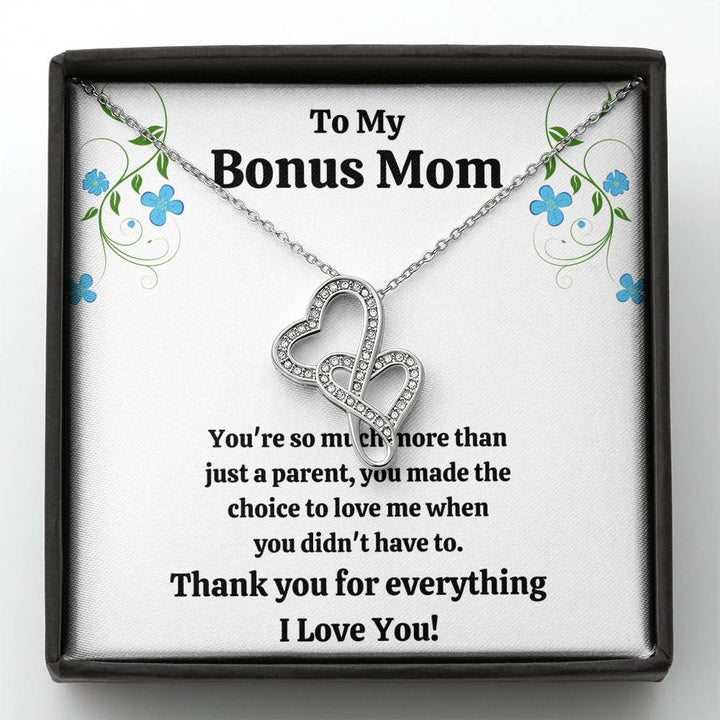 TO MY BONUS MOM "CHOICE TO LOVE ME" DOUBLE HEARTS NECKLACE GIFT SET - ON CLOUD NINE GIFTS