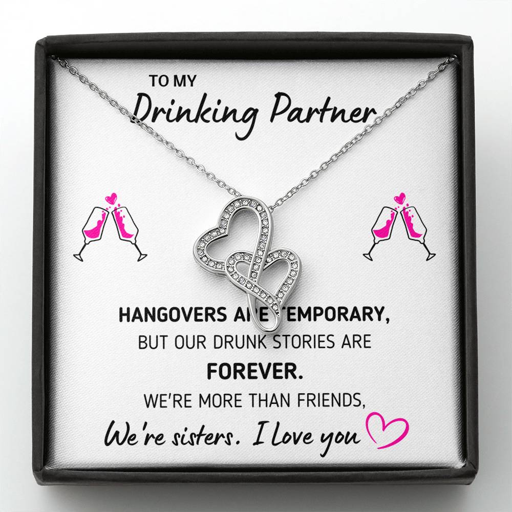 TO MY DRINKING PARTNER "MORE THAN FRIENDS" DOUBLE HEARTS NECKLACE GIFT SET - ON CLOUD NINE GIFTS