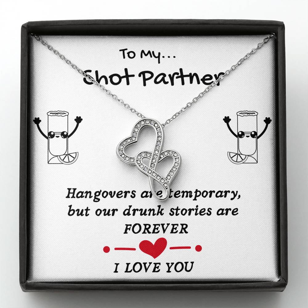 TO MY SHOT PARTNER DOUBLE HEARTS NECKLACE GIFT SET - ON CLOUD NINE GIFTS
