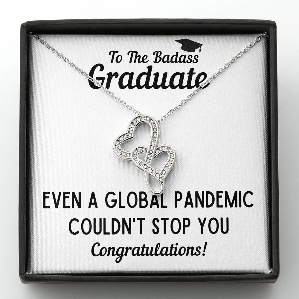 TO THE BADASS GRADUATE STOP DOUBLE HEARTS NECKLACE GIFT SET - ON CLOUD NINE GIFTS