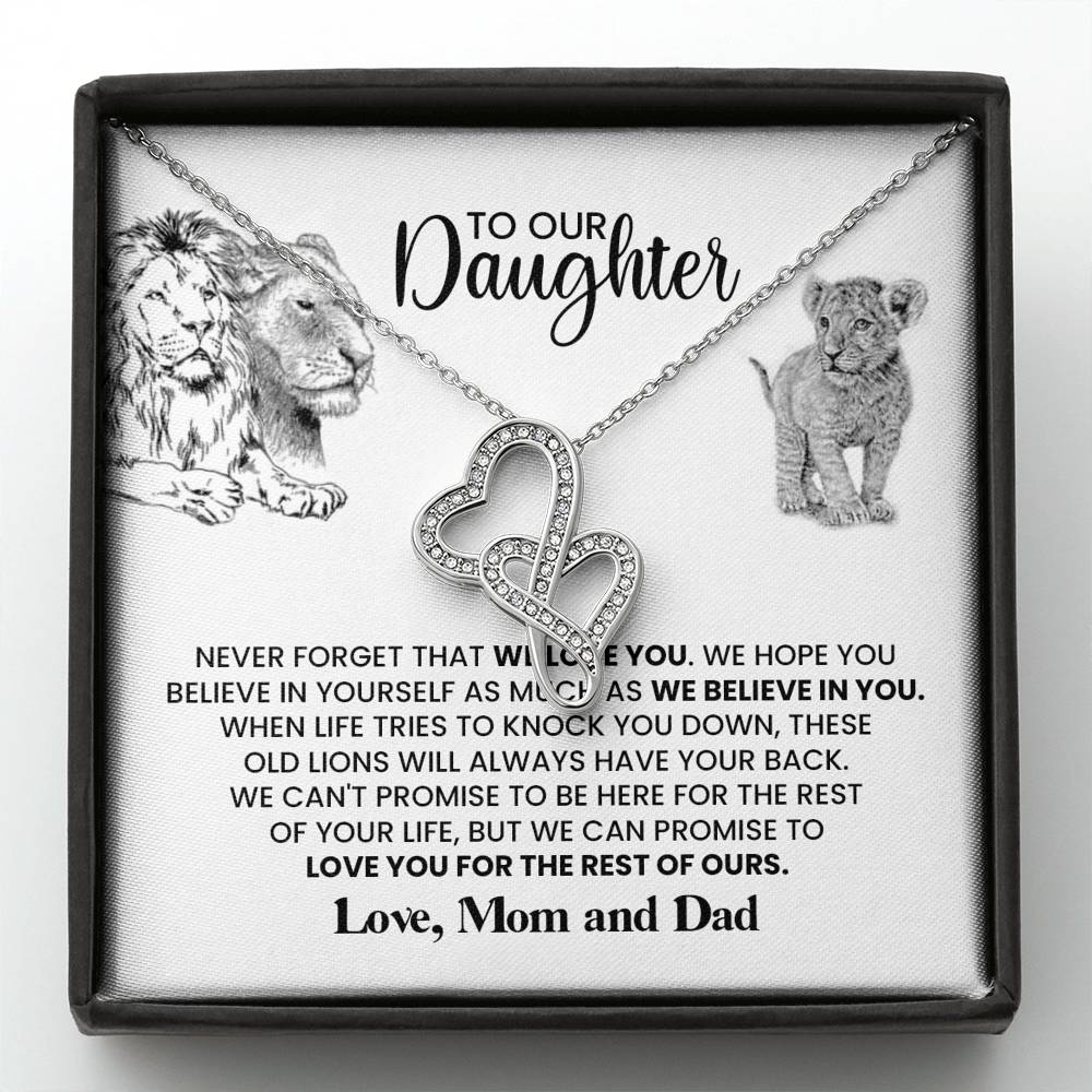 TO OUR DAUGHTER "THESE OLD LIONS" DOUBLE HEARTS NECKLACE GIFT SET - ON CLOUD NINE GIFTS