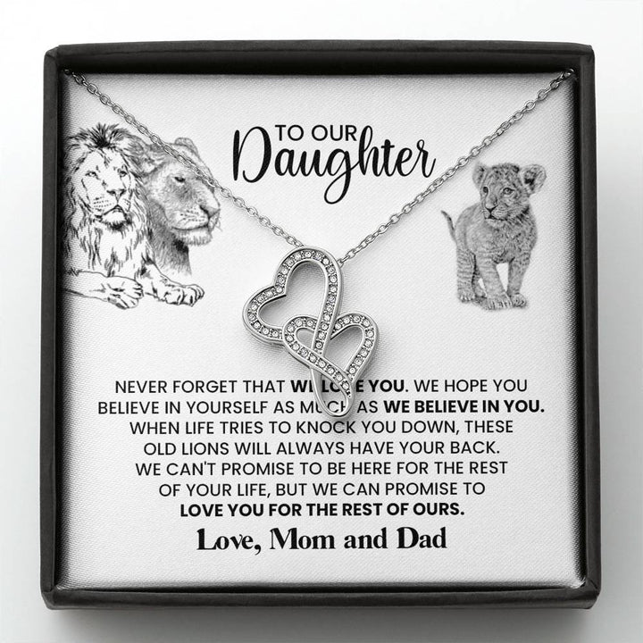 TO OUR DAUGHTER "THESE OLD LIONS" DOUBLE HEARTS NECKLACE GIFT SET - ON CLOUD NINE GIFTS