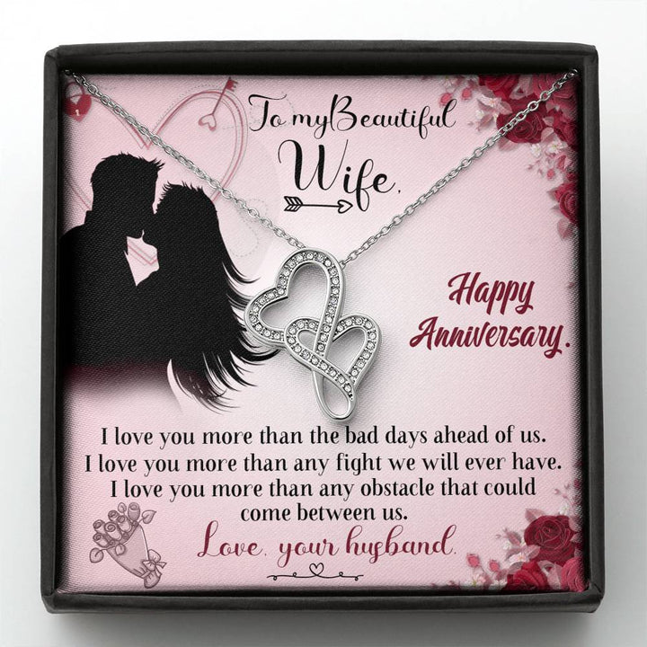 TO MY BEAUTIFUL WIFE "ANY FIGHT" DOUBLE HEARTS NECKLACE ANNIVERSARY GIFT SET - ON CLOUD NINE GIFTS