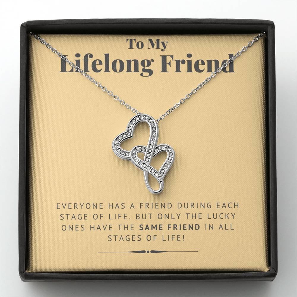 TO MY LIFELONG FRIEND "SAME FRIEND" DOUBLE HEARTS NECKLACE GIFT SET - ON CLOUD NINE GIFTS