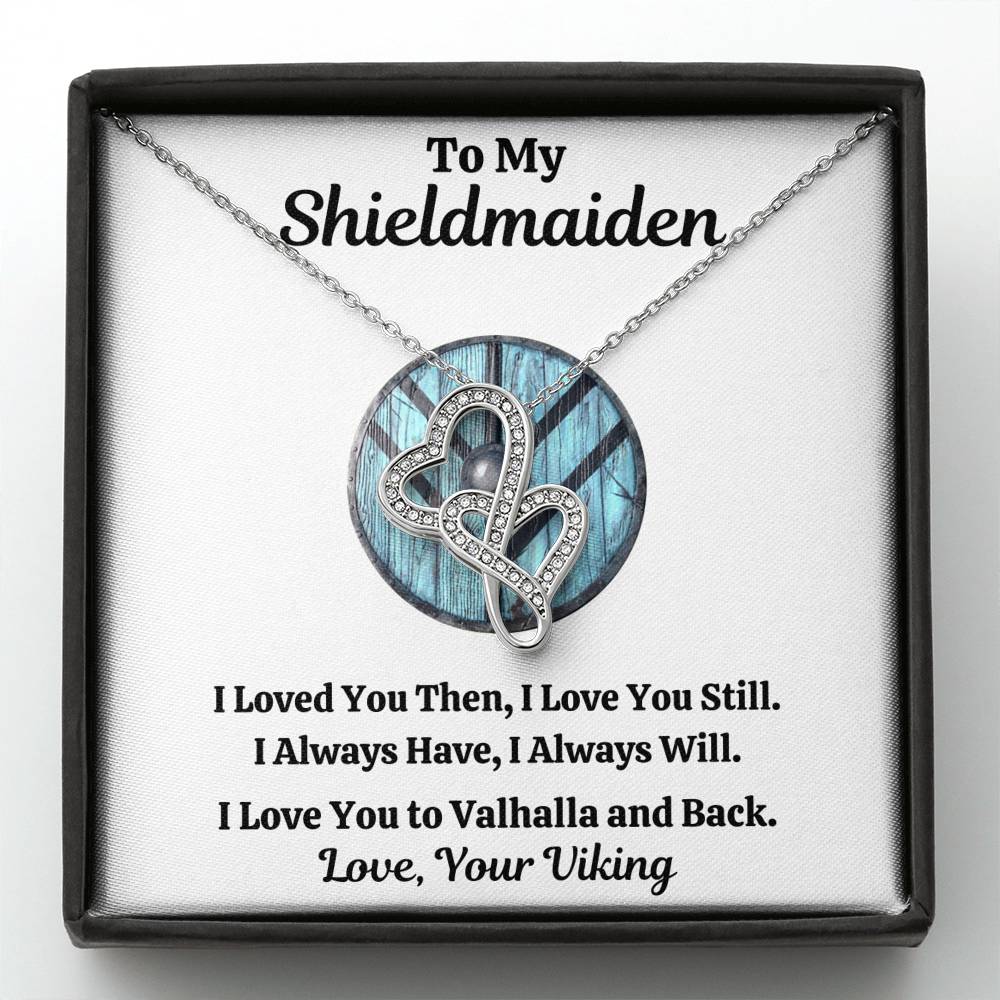 TO MY SHIELDMAIDEN "ALWAYS WILL - BLUE" DOUBLE HEARTS NECKLACE GIFT SET - ON CLOUD NINE GIFTS