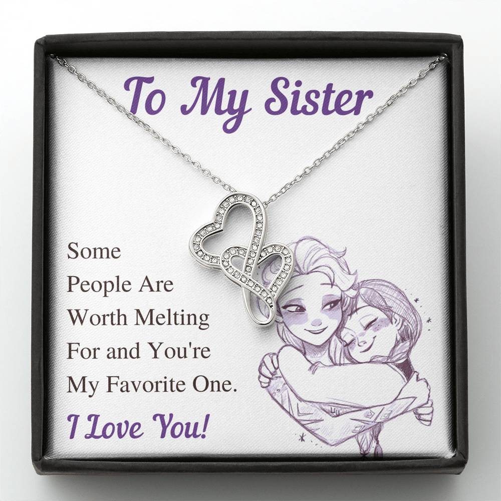 TO MY SISTER WORTH MELTING DOUBLE HEARTS NECKLACE GIFT SET - ON CLOUD NINE GIFTS