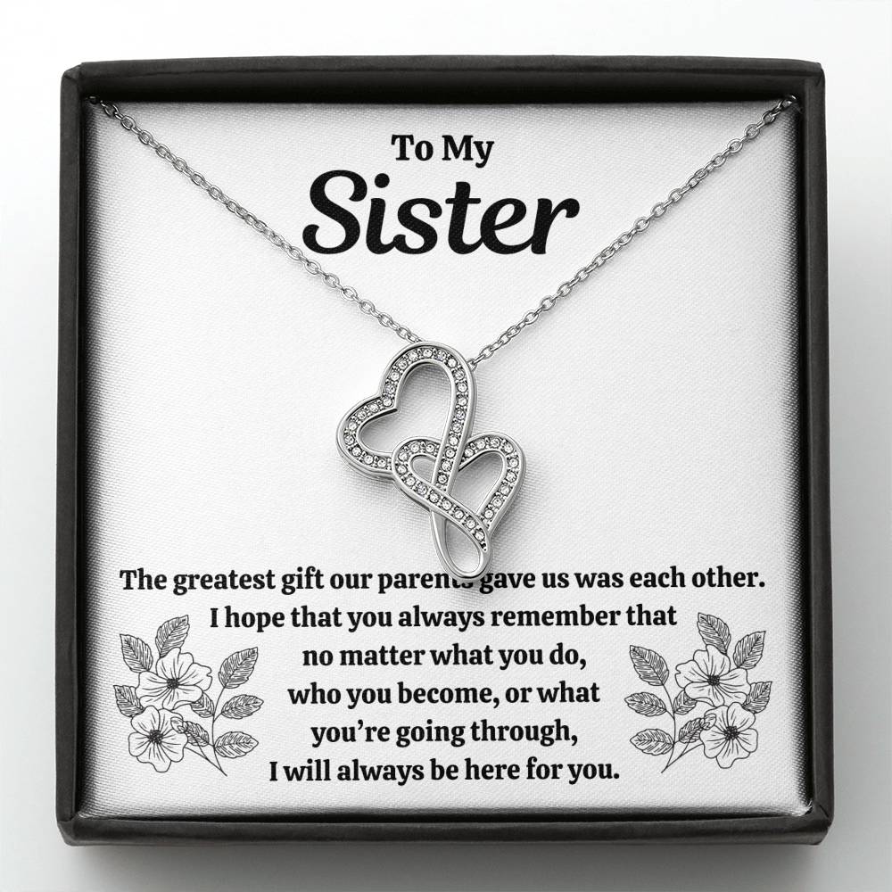TO MY SISTER "OUR PARENTS" DOUBLE HEARTS NECKLACE GIFT SET - ON CLOUD NINE GIFTS