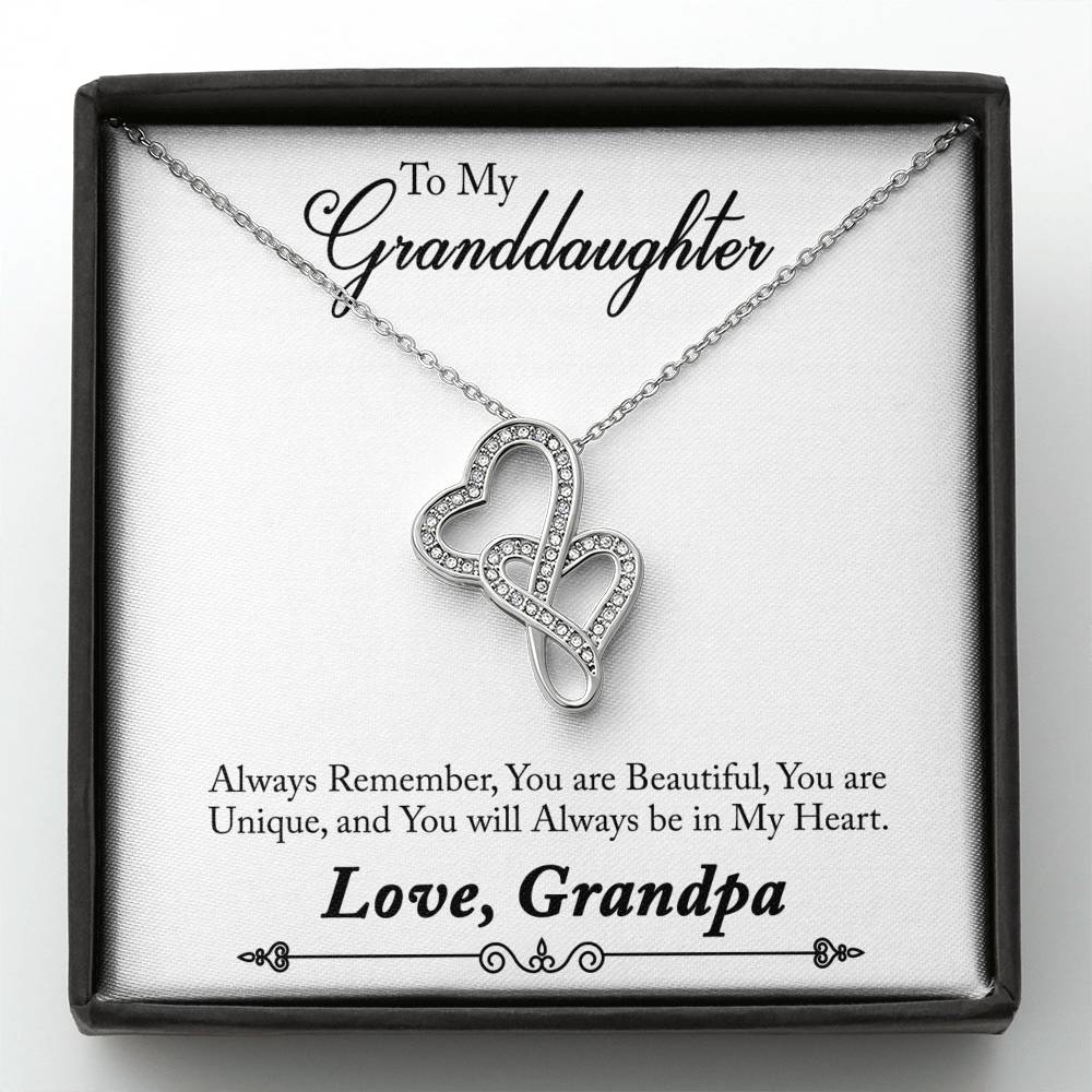 TO MY GRANDDAUGHTER "ALWAYS REMEMBER - SO" DOUBLE HEARTS NECKLACE GIFT SET - ON CLOUD NINE GIFTS