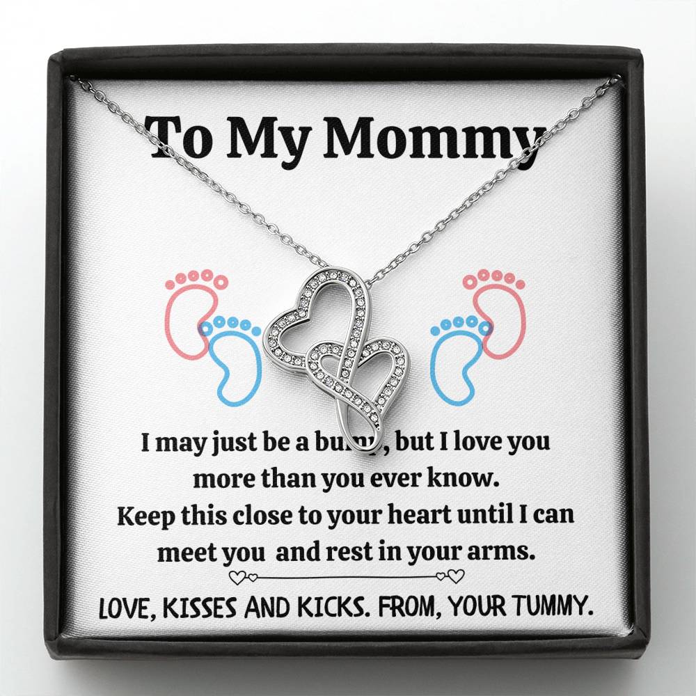 TO MY MOMMY "BABY FEET - WHITE" DOUBLE HEARTS NECKLACE GIFT SET - ON CLOUD NINE GIFTS