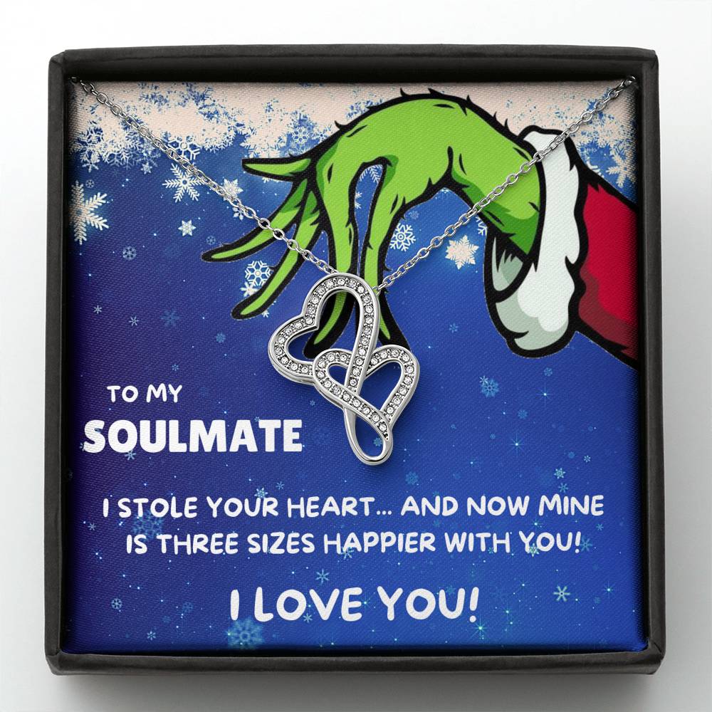 TO MY SOULMATE "THREE SIZES HAPPIER" DOUBLE HEARTS NECKLACE GIFT SET - ON CLOUD NINE GIFTS