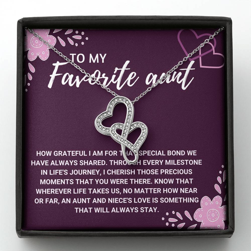 TO MY FAVORITE AUNT "LOVE WILL ALWAYS STAY" DOUBLE HEARTS NECKLACE GIFT SET - ON CLOUD NINE GIFTS
