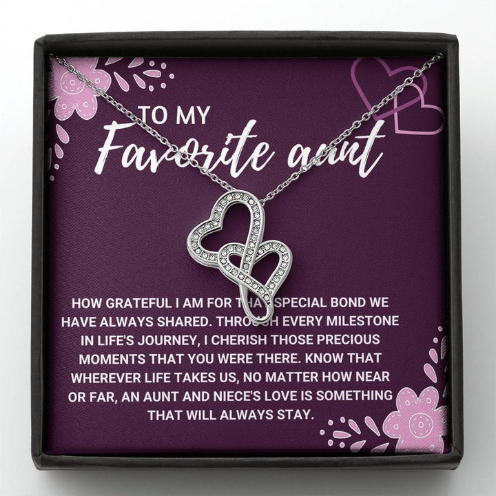 TO MY FAVORITE AUNT "LOVE WILL ALWAYS STAY" DOUBLE HEARTS NECKLACE GIFT SET - ON CLOUD NINE GIFTS
