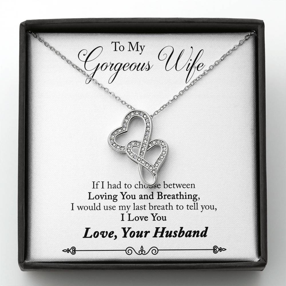 TO MY GORGEOUS WIFE "BREATHING - SO" DOUBLE HEARTS NECKLACE GIFT SET - ON CLOUD NINE GIFTS