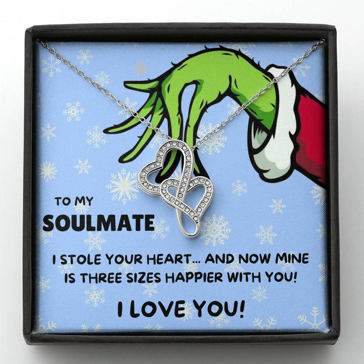 TO MY SOULMATE "THREE SIZES HAPPIER - SNOW" DOUBLE HEARTS NECKLACE GIFT SET - ON CLOUD NINE GIFTS