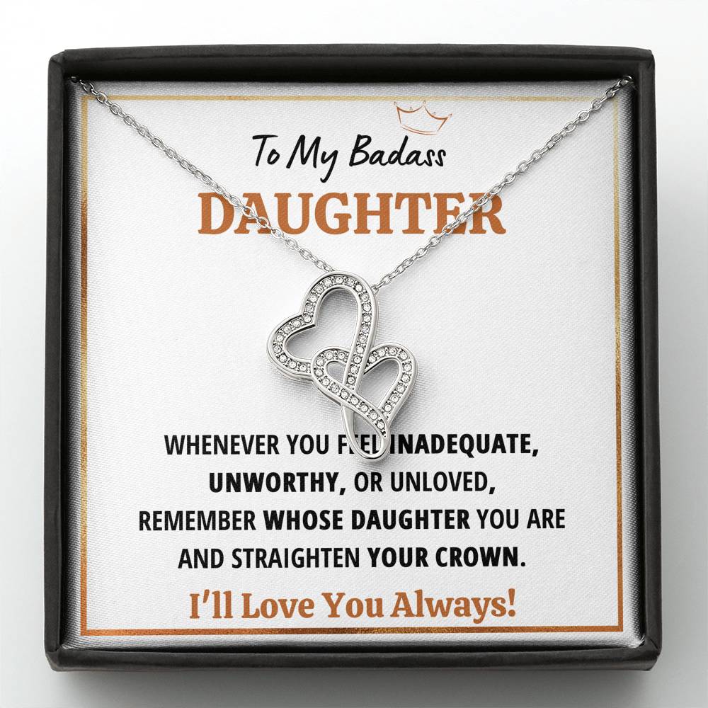 TO MY BADASS DAUGHTER CROWN DOUBLE HEARTS NECKLACE GIFT SET - ON CLOUD NINE GIFTS