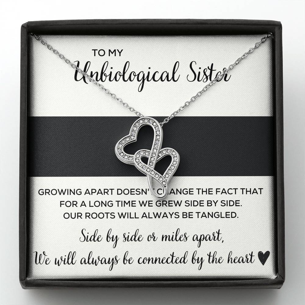 TO MY UNBIOLOGICAL SISTER "TANGLED" DOUBLE HEARTS NECKLACE GIFT SET - ON CLOUD NINE GIFTS