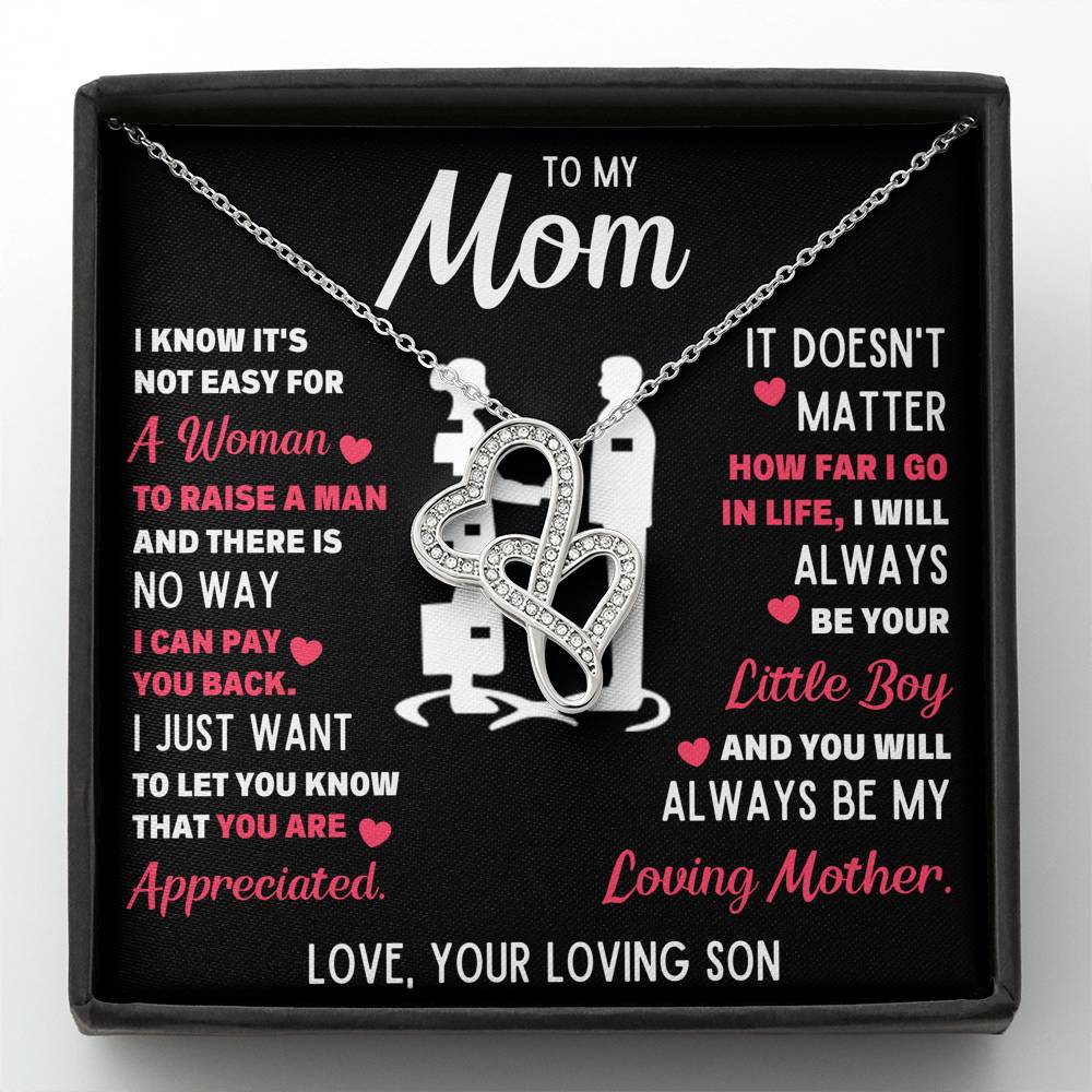 TO MY MOM LITTLE BOY WHITE DOUBLE HEARTS NECKLACE GIFT SET - ON CLOUD NINE GIFTS