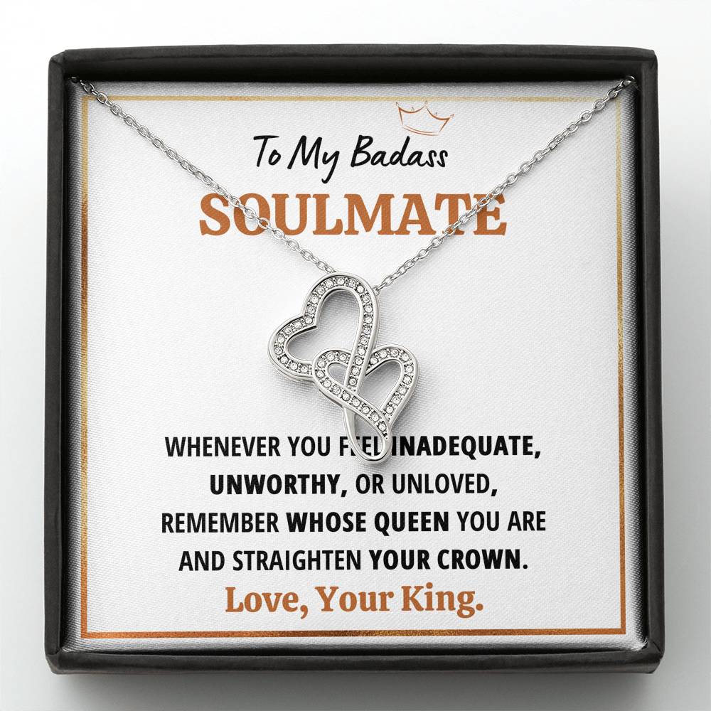 TO MY BADASS SOULMATE QUEEN DOUBLE HEARTS NECKLACE GIFT SET - ON CLOUD NINE GIFTS