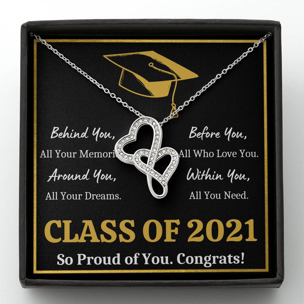 GRADUATION ALL YOU NEED GOLD DOUBLE HEARTS NECKLACE GIFT SET - ON CLOUD NINE GIFTS