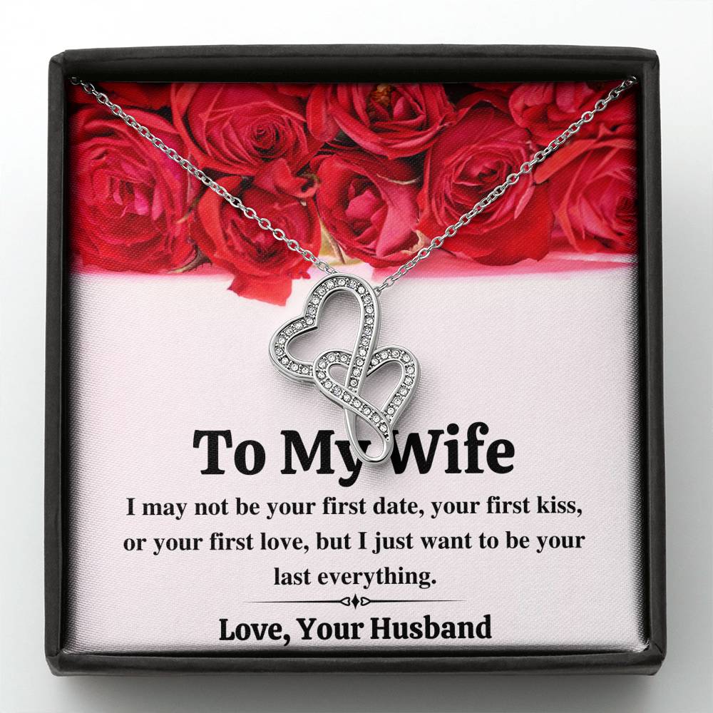 TO MY WIFE "LAST EVERYTHING - RED ROSES" DOUBLE HEARTS NECKLACE GIFT SET - ON CLOUD NINE GIFTS
