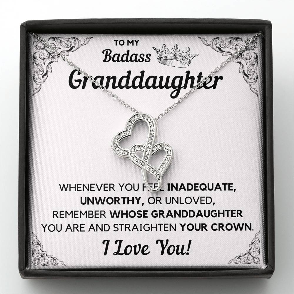 TO MY BADASS GRANDDAUGHTER CROWN DECORATION DOUBLE HEARTS NECKLACE GIFT SET - ON CLOUD NINE GIFTS