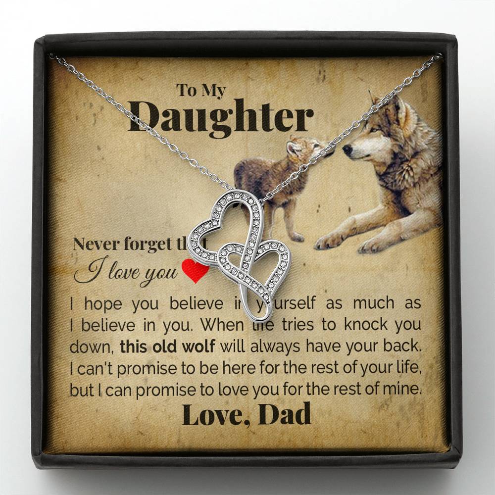 TO MY DAUGHTER "THIS OLD WOLF" DOUBLE HEARTS NECKLACE GIFT SET - ON CLOUD NINE GIFTS