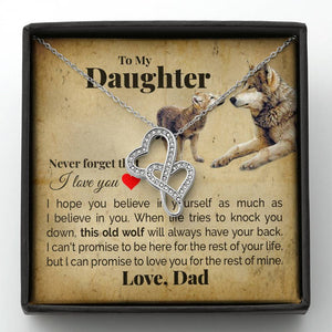 TO MY DAUGHTER "THIS OLD WOLF" DOUBLE HEARTS NECKLACE GIFT SET - ON CLOUD NINE GIFTS