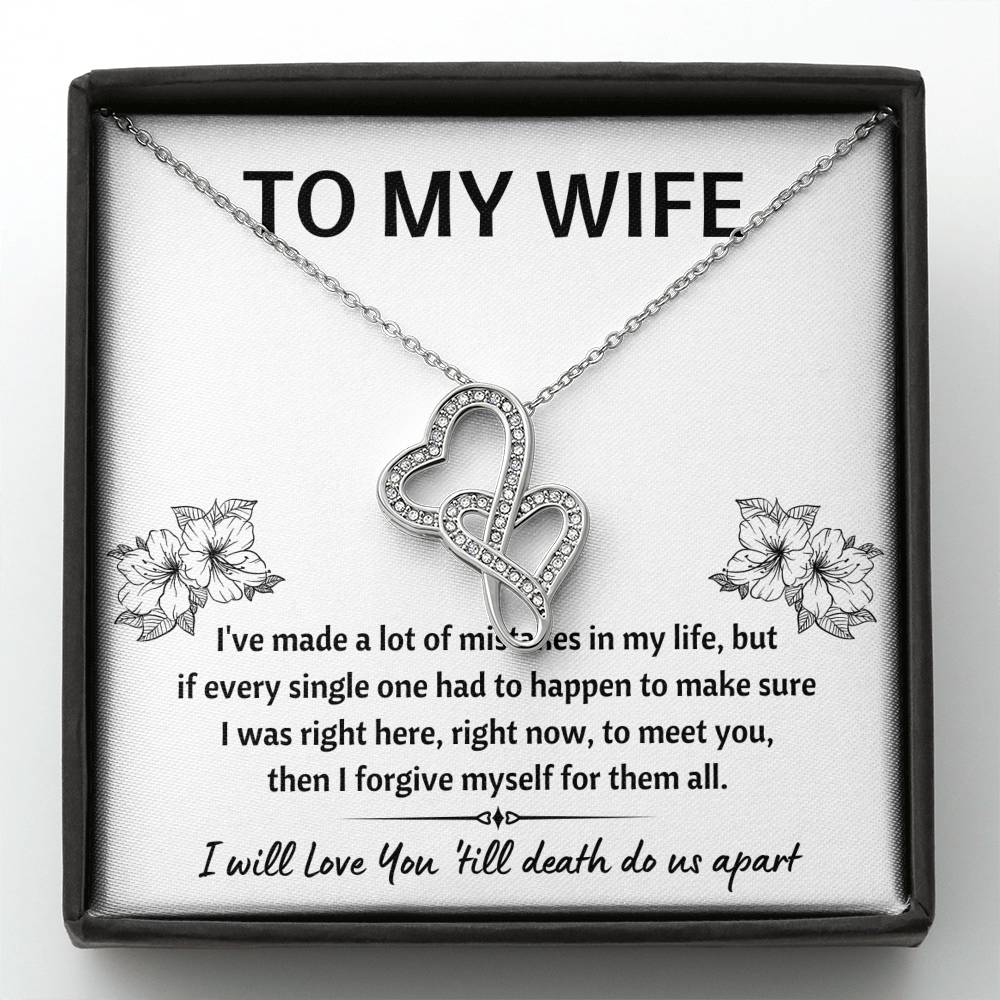 TO MY WIFE "MISTAKES" DOUBLE HEARTS NECKLACE GIFT SET - ON CLOUD NINE GIFTS