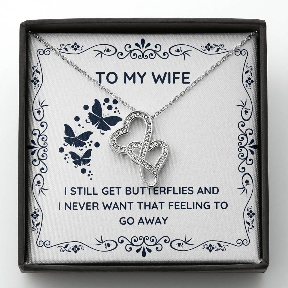 TO MY WIFE "BUTTERFLIES" DOUBLE HEARTS NECKLACE GIFT SET - ON CLOUD NINE GIFTS
