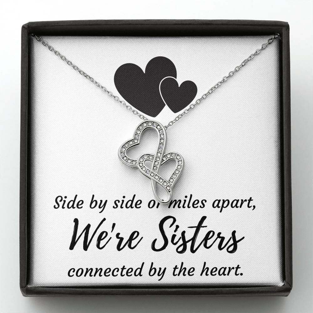 SISTERS CONNECTED BY THE HEART DOUBLE HEARTS NECKLACE GIFT SET - ON CLOUD NINE GIFTS