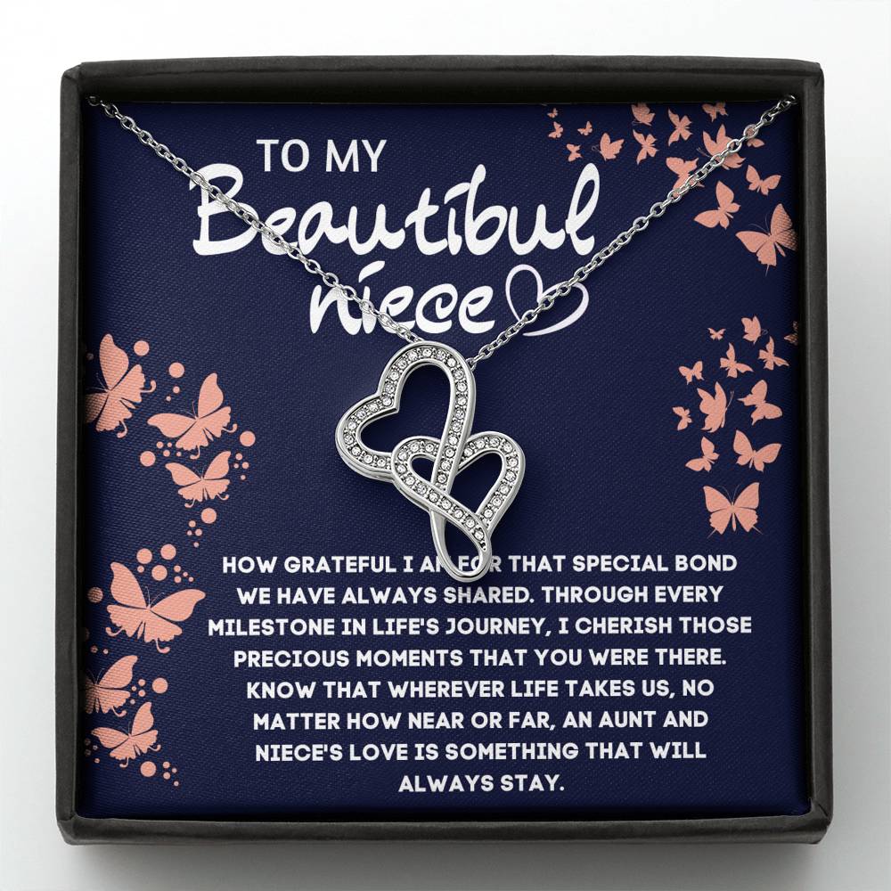 TO MY BEAUTIFUL NIECE DOUBLE HEARTS NECKLACE GIFT SET - ON CLOUD NINE GIFTS