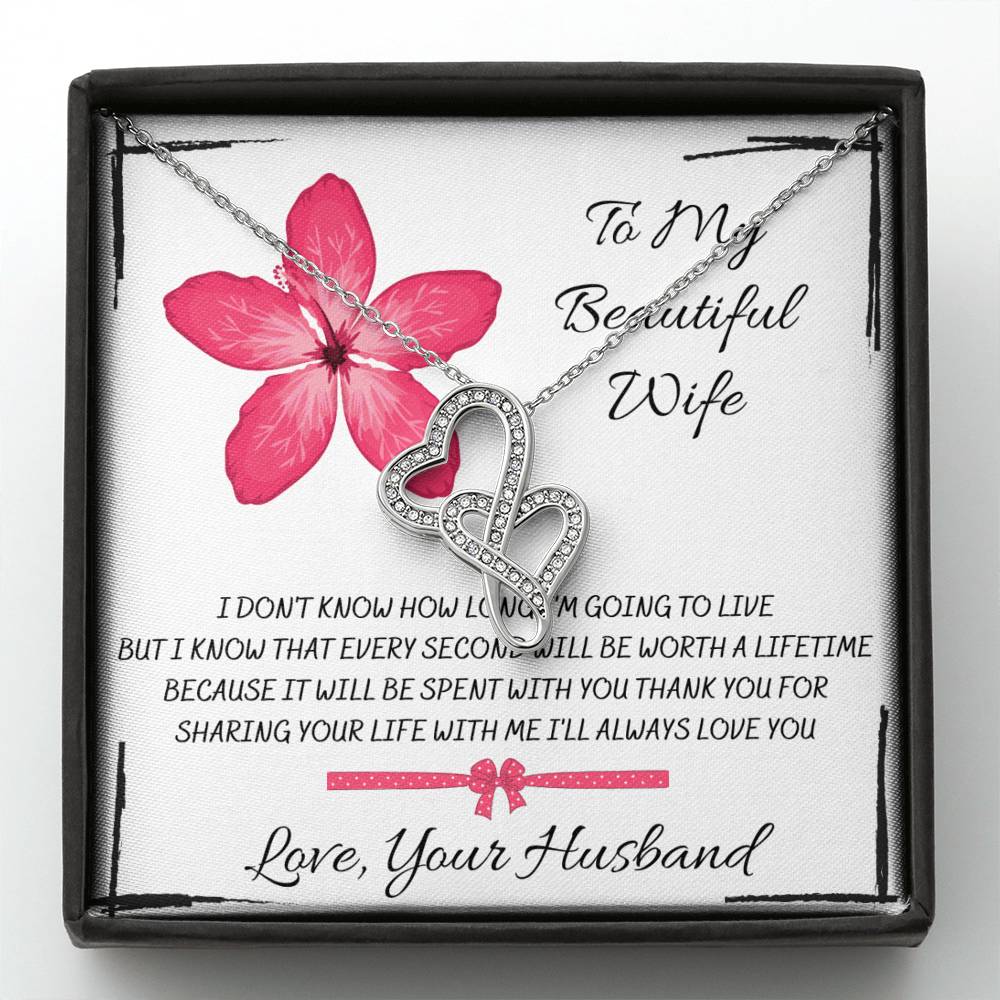 TO MY BEAUTIFUL WIFE "EVERY SECOND" DOUBLE HEARTS NECKLACE GIFT SET - ON CLOUD NINE GIFTS