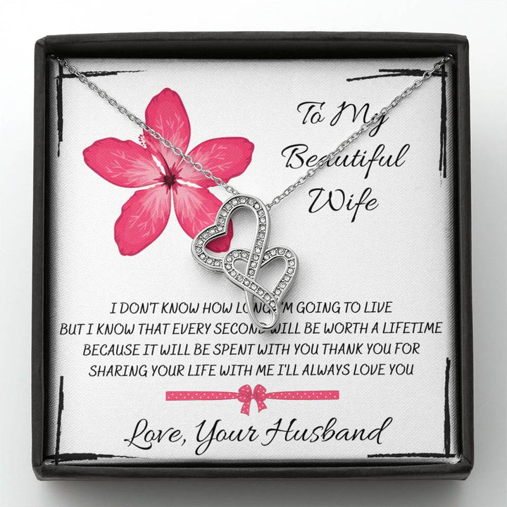 TO MY BEAUTIFUL WIFE "EVERY SECOND" DOUBLE HEARTS NECKLACE GIFT SET - ON CLOUD NINE GIFTS