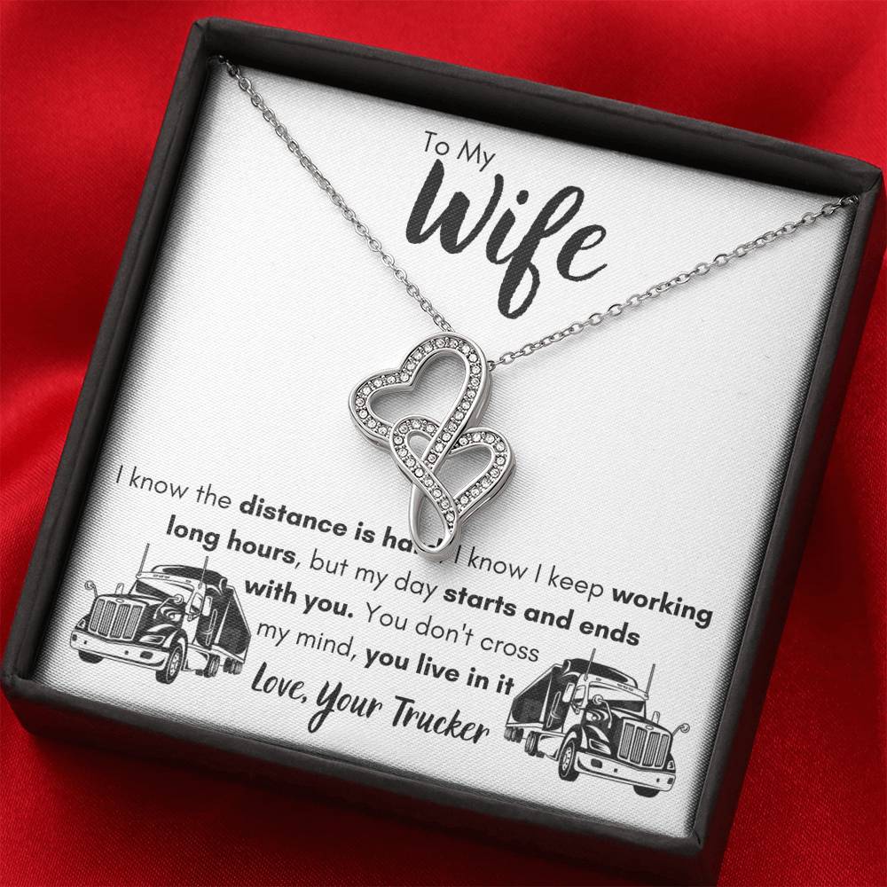 TO MY WIFE "LOVE, YOUR TRUCKER" DOUBLE HEARTS NECKLACE GIFT SET - ON CLOUD NINE GIFTS