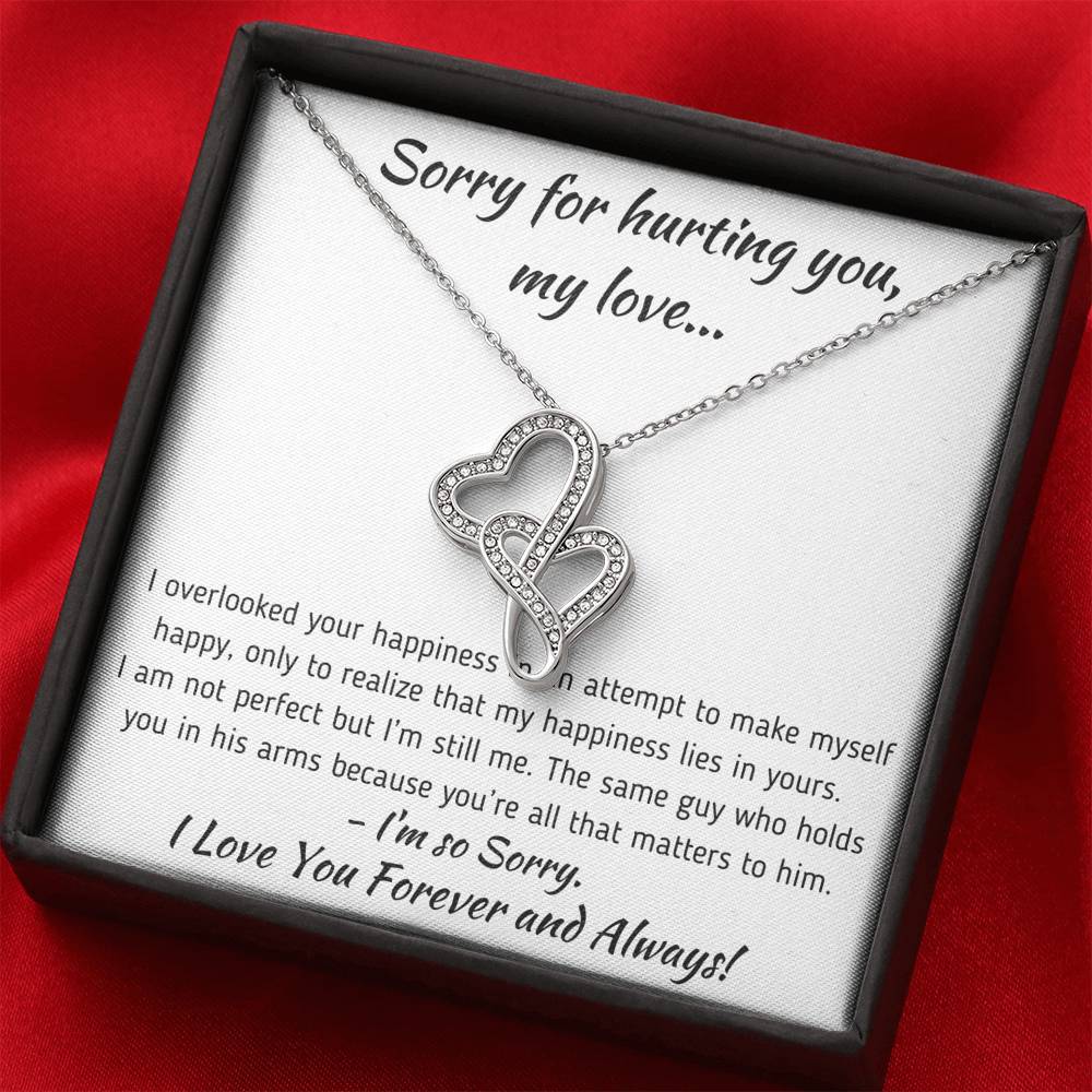 TO MY LOVE "HAPPINESS" APOLOGY GIFT SET DOUBLE HEARTS NECKLACE GIFT SET - ON CLOUD NINE GIFTS