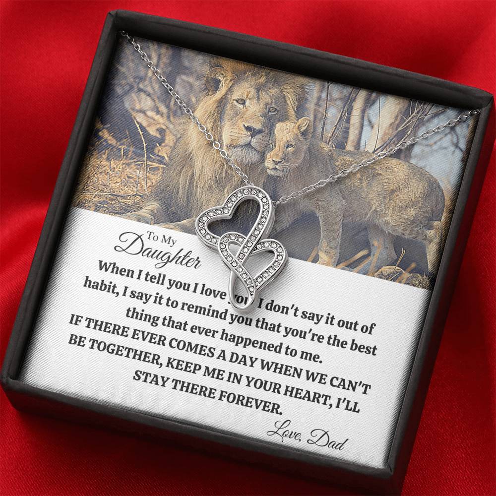 TO MY DAUGHTER "OUT OF HABIT - LION" DOUBLE HEARTS NECKLACE GIFT SET - ON CLOUD NINE GIFTS