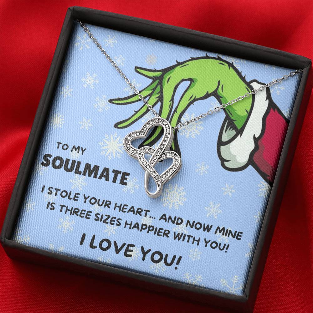 TO MY SOULMATE "THREE SIZES HAPPIER - SNOW" DOUBLE HEARTS NECKLACE GIFT SET - ON CLOUD NINE GIFTS