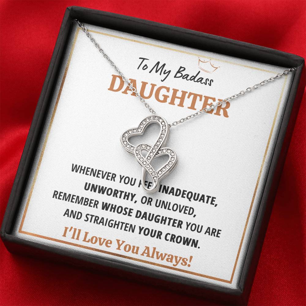 TO MY BADASS DAUGHTER CROWN DOUBLE HEARTS NECKLACE GIFT SET - ON CLOUD NINE GIFTS