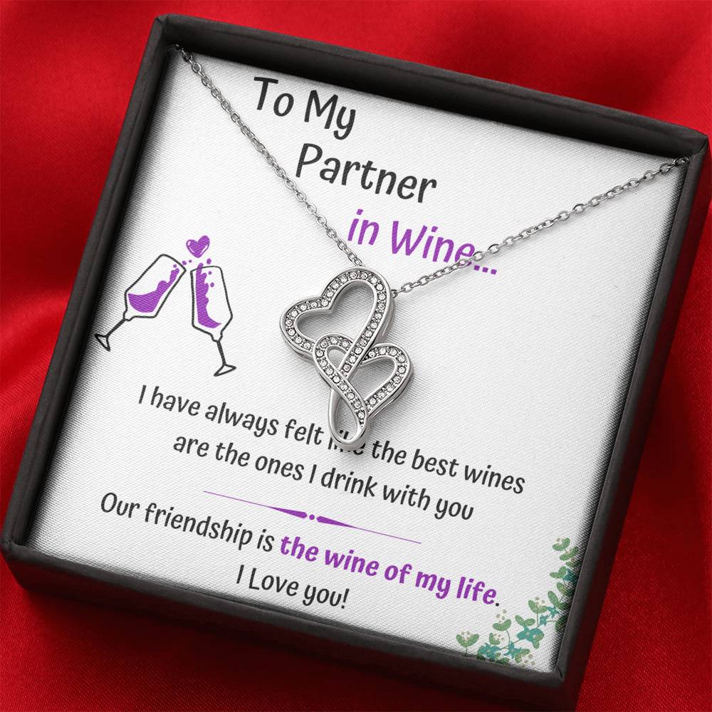 TO MY PARTNER IN WINE DOUBLE HEARTS NECKLACE GIFT SET - ON CLOUD NINE GIFTS