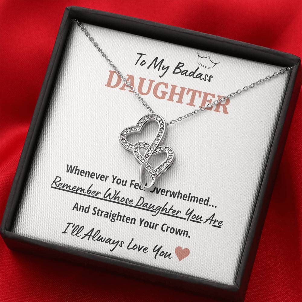 TO MY BADASS DAUGHTER "CROWN" DOUBLE HEARTS NECKLACE GIFT SET - ON CLOUD NINE GIFTS
