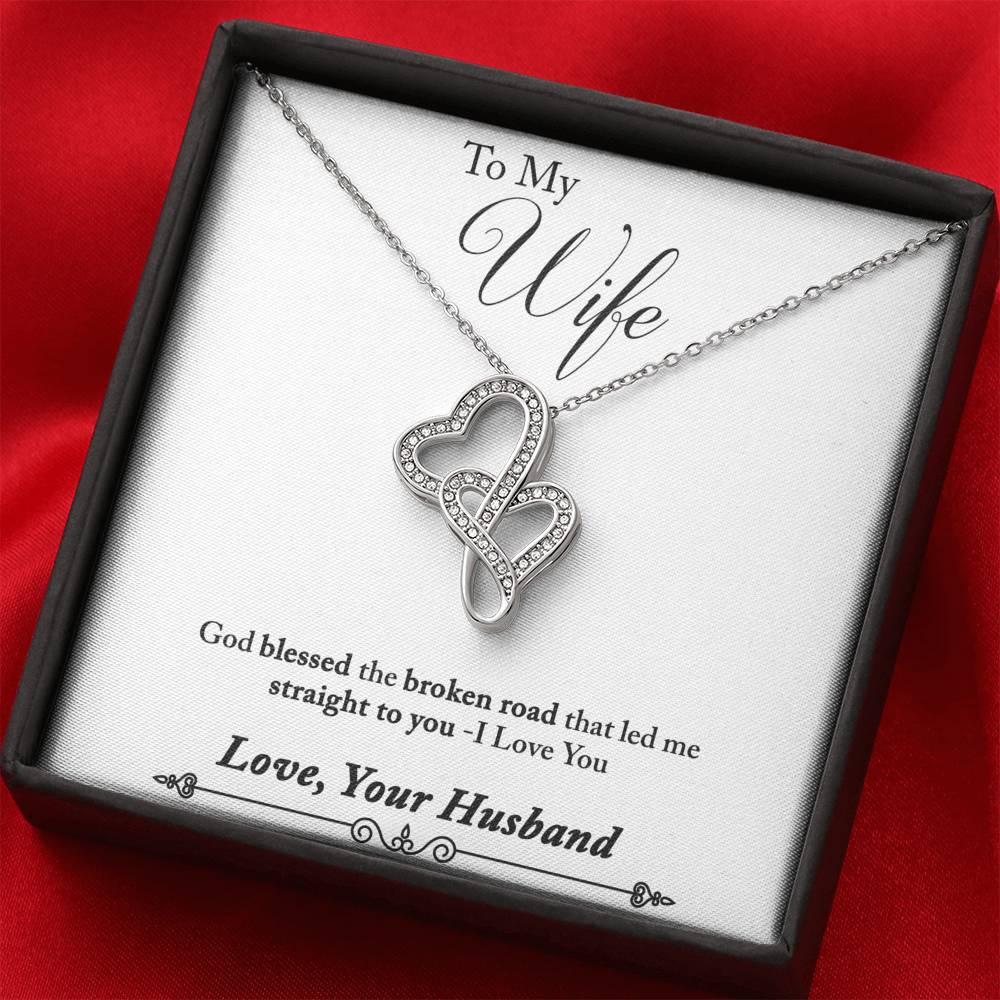 TO MY WIFE "BROKEN ROAD - SO" DOUBLE HEARTS NECKLACE GIFT SET - ON CLOUD NINE GIFTS