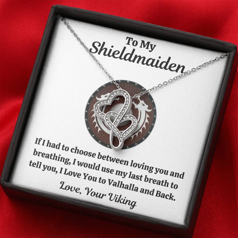 TO MY SHIELDMAIDEN "BREATHING - RED" DOUBLE HEARTS NECKLACE GIFT SET - ON CLOUD NINE GIFTS